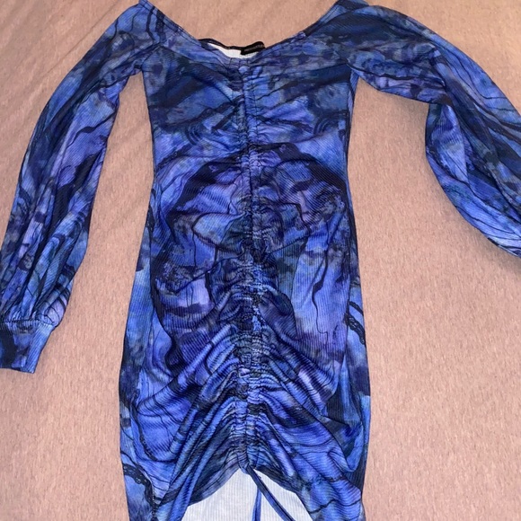 Blue Ruched Bodycon Dress - Picture 2 of 3